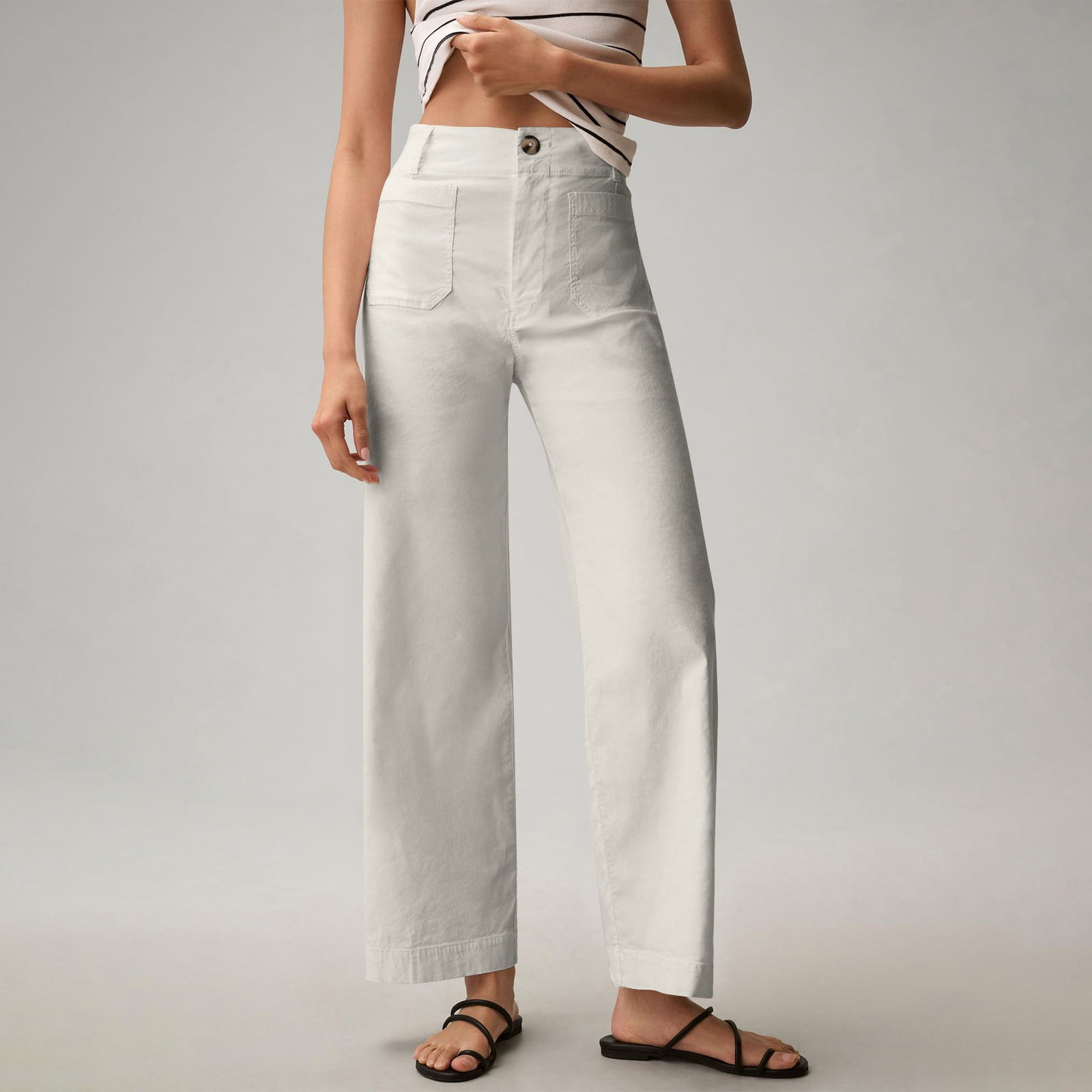 YDDIAN Women Stretch Twill Cropped Pants Wide Leg Jeans with Patch