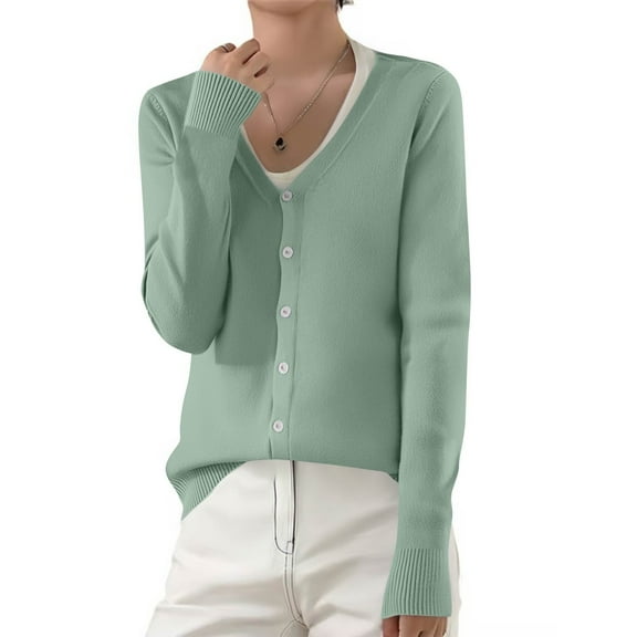 YDDIAN Women's 100% Merino Wool Lightweight V-Neck Cardigan Sweater Button Down Long Sleeve Knitwear Outwear Tops Mint Green S