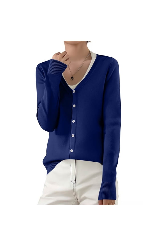 Women's 100% Merino Wool Lightweight V-Neck Cardigan Sweater Button Down Long Sleeve Knitwear Outwear Tops Navy XL