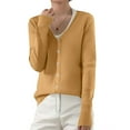 thumbnail image 1 of YDDIAN Women's Button Down V-Neck Long Sleeve Knit Cardigan with Sleeve Button Detail Gold M, 1 of 4