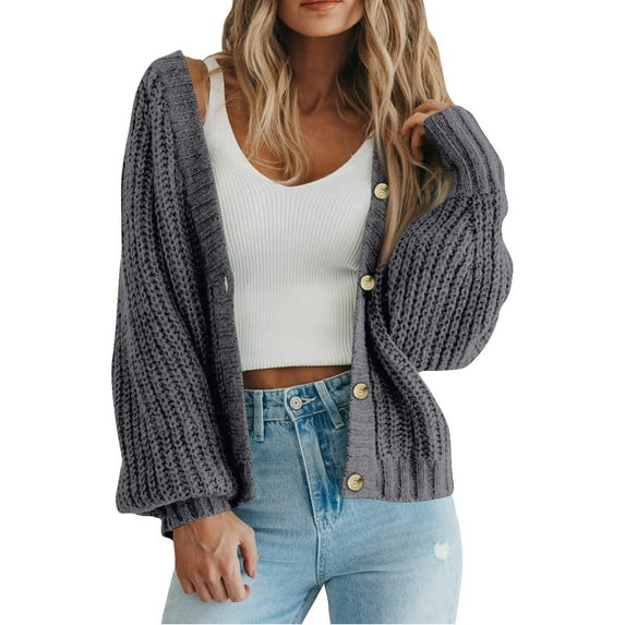 YDDIAN Women's Cardigan Sweater 100% Cotton Button-Down Long Sleeve Oversized Knit Cardigans Gray XL