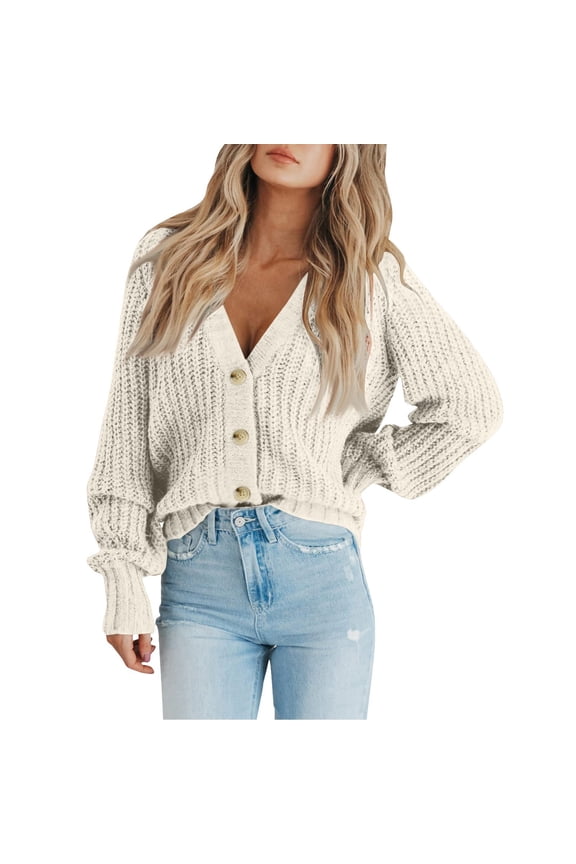 Women's Cardigan Sweater 100% Cotton Button-Down Long Sleeve Oversized Knit Cardigans White S