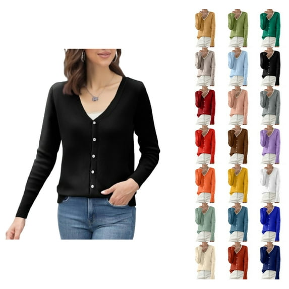 YDDIAN Women's Classic Long Sleeve Knit Cardigan Sweaters Baggy Vneck Cute Cardigan Button Fall Basic Fashion Sweaters Black S