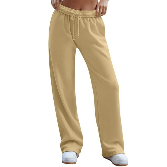 YDDIAN Women's Fleece Wide Leg Sweatpants Winter Warm Thermal Straight Leg Sweat Pants with Pockets Earthy Yellow XXL