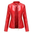 thumbnail image 1 of YDDIAN Women's Genuine Leather Jacket, Classic Button Leather Blazer Casual Coat Long Sleeves Suit Style Leather Jacket Red S, 1 of 6