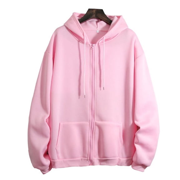 YDDIAN Women's Lightweight Hoodies Full Zip Up Oversized Sweatshirts with Pockets Long Sleeve Thin Casual Hooded Jackets Pink 2XL