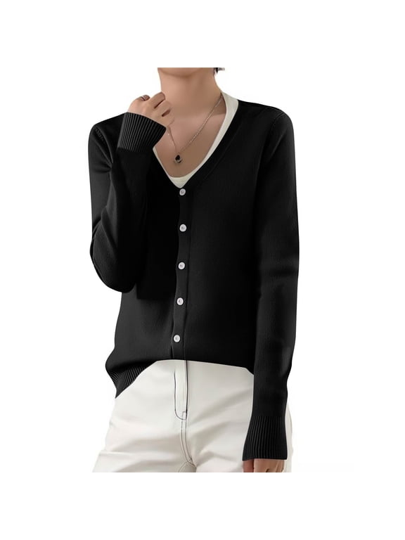 Women's Long Sleeve Thin Lightweight Cardigan Sweaters for Women Dressy Summer Spring Fall Cardigan Black XXL