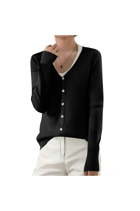 Women's Long Sleeve Thin Lightweight Cardigan Sweaters for Women Dressy Summer Spring Fall Cardigan Black XXL
