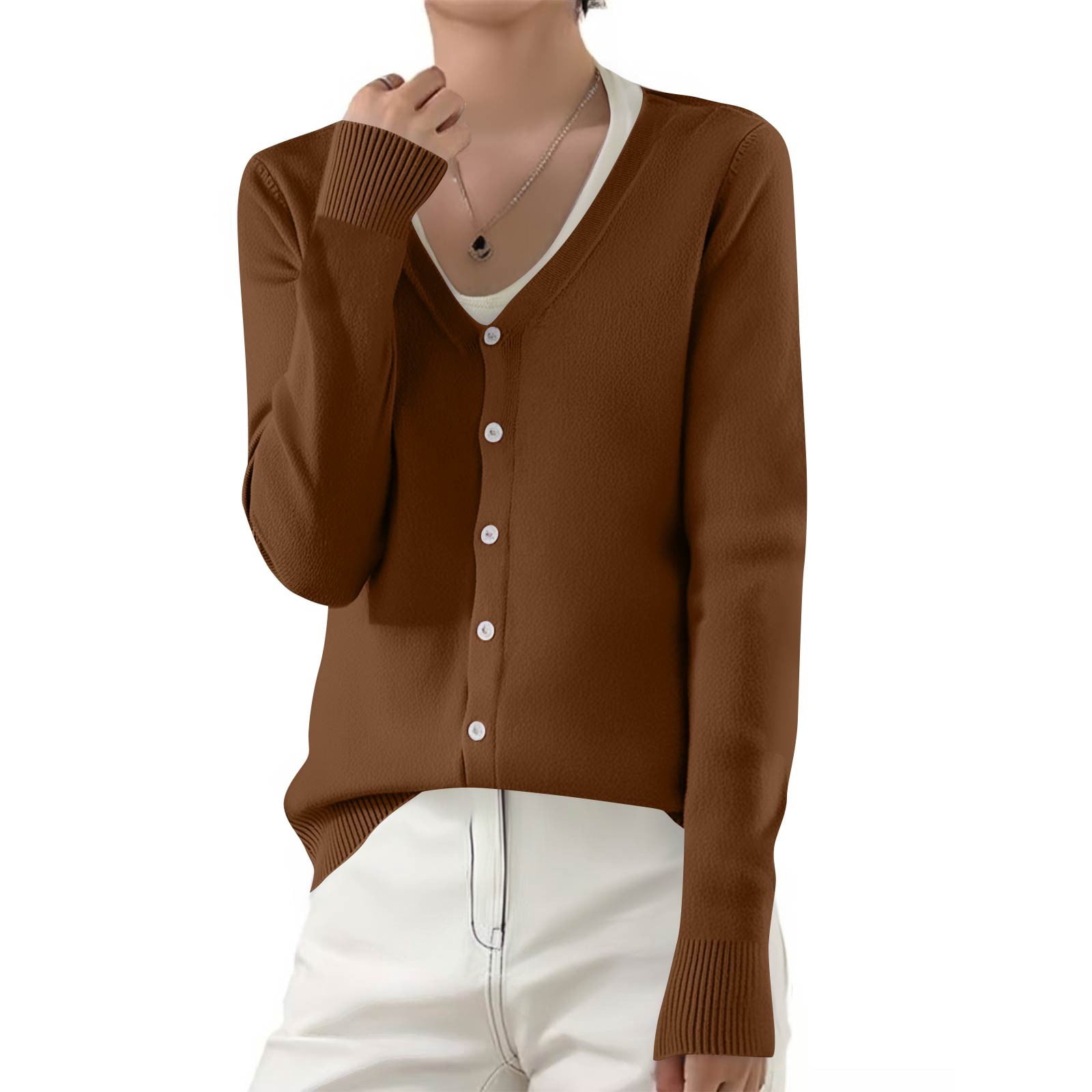 Sematomala Women's V-Neck Button Down Cardigan - Long Sleeve Supima Cotton Knit Sweater - View #3