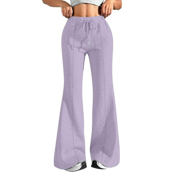 YDDIAN Womens Barrel Sweatpants Plus Size Wide Leg Baggy Flare Pants Drawstring Fall Lounge High Waisted Sweatpants with Pockets Light Purple XXL