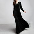 thumbnail image 1 of YDDIAN Womens Elegant V-Neck Long Sleeve High Waist Flared Maxi Velvet Dress Black XXL, 1 of 9