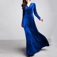 thumbnail image 1 of YDDIAN Womens Elegant V-Neck Long Sleeve High Waist Flared Maxi Velvet Dress Dark Blue M, 1 of 5