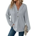 thumbnail image 1 of YDDIAN Womens Hoodies Waffle Knit Button Up Lightweight Henley Sweatshirt Drawstring Long Sleeve Pullover Fall Trendy Sweaters Gray L, 1 of 6