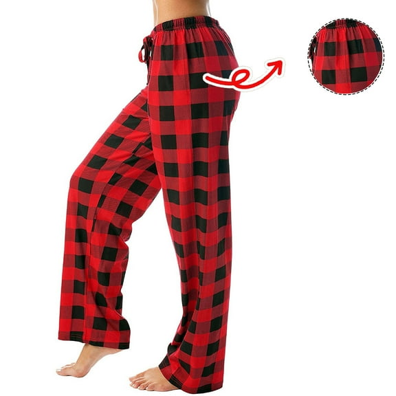 YDDIAN Womens Lounge Pants with Pockets Fuzzy Drawstring Oversized Christmas Pajama Pants Gingham Flannel Winter Lounge Y2k Pajamas with Pockets Red 3XL