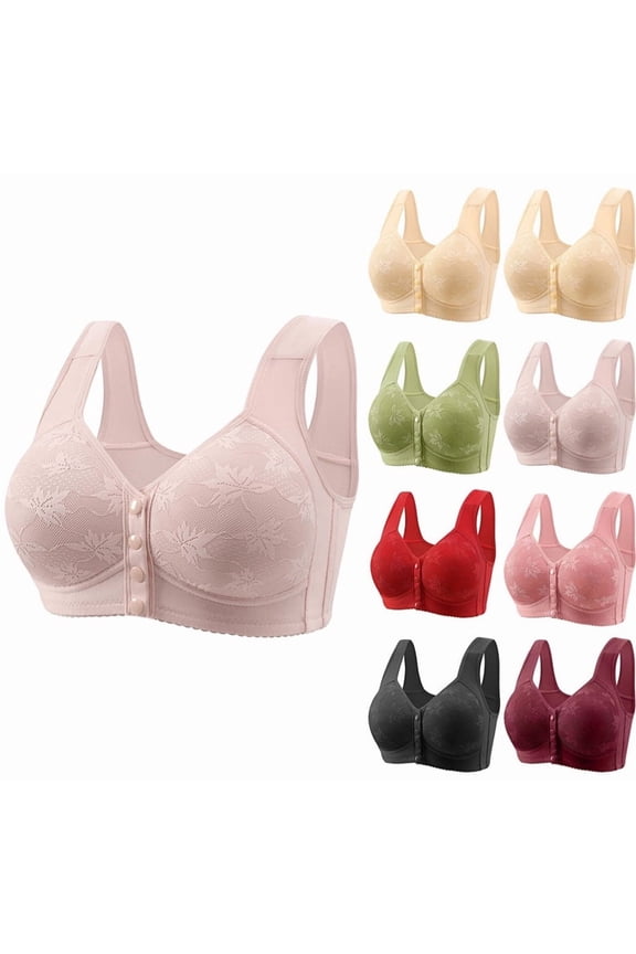 Womens No Underwire Bra Comfy Full Coverage Push Up Daisy Bras Front Closure Wireless Winter Fashion Lingerie Light pink 46