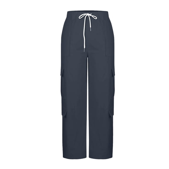 YDDIAN Womens Open Leg Sweatpants Oversized Wide Leg Solid Color Fleece Cargo Pant Drawstring High Waisted Fall Casual Sweatpants with Multiple Pockets Navy L