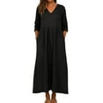 thumbnail image 1 of YDDIAN Womens Plus Size Summer 3/4 Sleeve Long Casual Dresses Elastic Midi Dress V-Neck Fall Travel Maxi Dresses with Pockets Black XL, 1 of 3