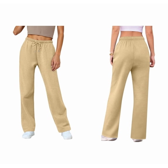 YDDIAN Womens Straight Leg Sweatpants Oversized Straight Leg Loose Fit Wide Leg Pants High Waisted Drawstring Summer Fashion Y2k Sweatpants with Pockets Khaki M