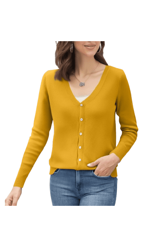 Womens Sweaters Cardigan Loose Fit Vneck Casual Knit Cardigan Long Sleeve Button Up Spring Dressy Y2k Sweaters Ginger L