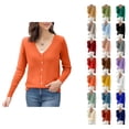thumbnail image 1 of YDDIAN Womens V Neck Cardigan Sweaters Basic Button Down Plain Knit Cardigan Long Sleeve Summer Dressy Cute Sweaters Orange L, 1 of 5