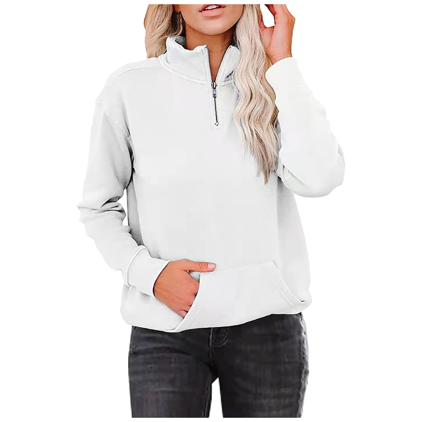 YDDIAN Womens Warm Cozy High Neck Long Sleeve Solid 1/4 Zip Pullover ...