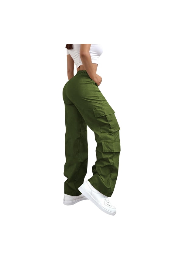 Womens Wide Leg Sweat Pants Baggy High Waisted Plus Size Fleece Cargo Pants Drawstring Fall Trendy Joggers with Multiple Pockets Green L