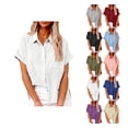 thumbnail image 1 of YDDIAN Work Tops for Women Casual Button Down Baggy Collared Shirts Vneck Short Sleeve Fall Basic Clothes White 4XL, 1 of 5