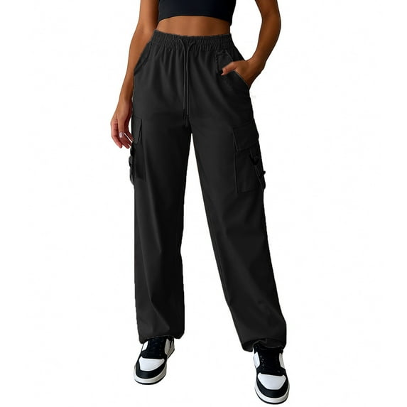 YDDIAN Workout Sweatpants Women Comfy Drawstring Oversized Cargo Pants Wide Leg Winter Lounge High Waisted Sweatpants with Pockets Black XXL