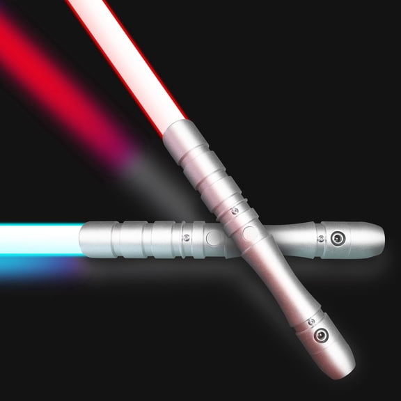YDDSaber Dueling Light Saber, Double Bladed Silver Glowing Swords for Adults 4 Modes, Loud Sound, FOC, Blaster, Swing, Birthday Cosplay Gift