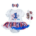 thumbnail image 1 of YDFCWX 4th of July Toddler Baby Girl Outfits Romper USA Flag Bodysuit Fourth of July Smocked Clothes Headband Shoes 3PCS Outfits Clothes Set for 0-3 Months,White, 1 of 9