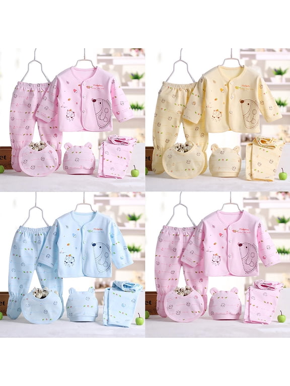 Baby Girl Clothes 0-3 Months Baby Shower Layette Gift Set 5pc Tops+Hat+Pants +Bib Outfit Set(Baby Boys Or Baby Girls, Unisex) for 0-3 Months,Blue