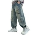 thumbnail image 1 of YDFCWX Baggy Jeans Boy's Skinny Fit Ripped Distressed Destroyed Fashion Washed Denim Jeans Pants Boys Y2K Relaxed Straight Leg Wide Leg Stretch Waist Drawstring Jeans for 7-8 Years,Blue, 1 of 9