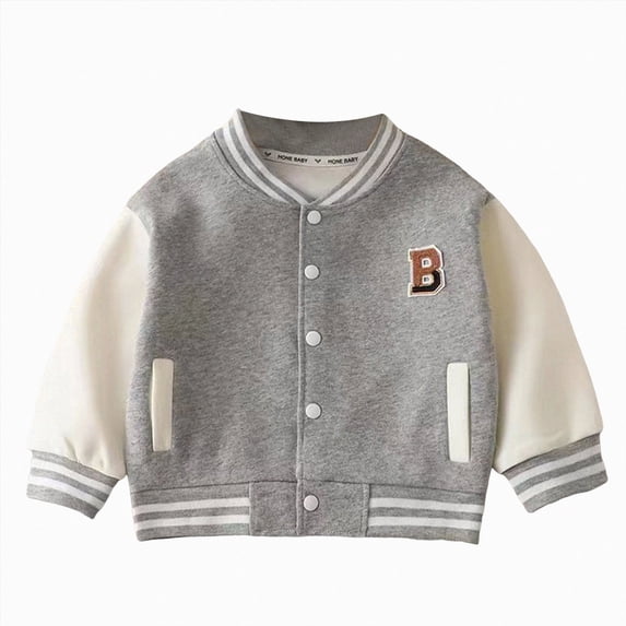 YDFCWX Baseball Jacket Toddler Boys Winter Fleece Jacket Coat Boys Fall Kids Vintage Baseball Outerwear Grey,6-7 Years