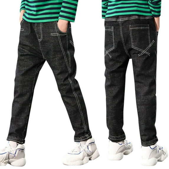 YDFCWX Boys Black Jeans Boy's Pull On Jeans Cute Boy's Vintage Straight Leg Washed Denim Pants Streetwear Jeans with Pockets for 10-12 Years,BK1