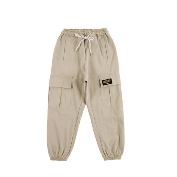 YDFCWX Girls Cargo Pants Wide Leg Streetwear Kids Pants Kids Joggers Girls Boys Toddlers' Sweatpants Soft Athletic Girls Lounge Pants with Pockets High Waisted Sweatpants for 3-4 Years,Beige