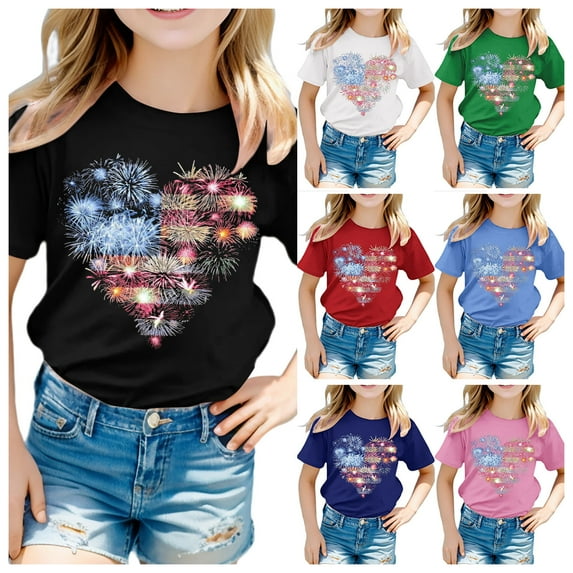 YDFCWX Baby Girl Independence Day Clothes Cotton T Shirts Boys Girls Toddler Kids Summer Clothes Raglan Short Sleeve Tops Color Block Crew Neck Base Tees for 8-9 Years,White