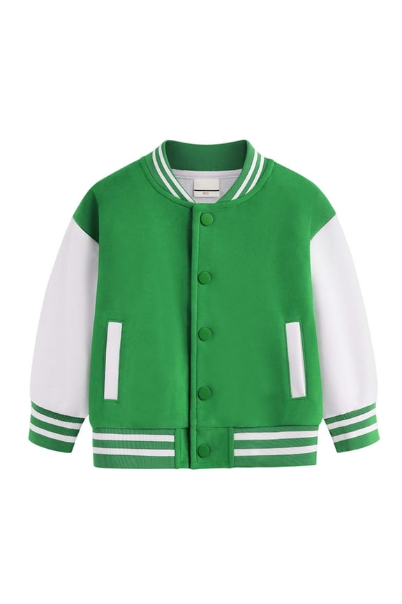 Kids Baseball Jackets Boys Button up Toddler School Varsity Uniform Casual Sport Coat for Toddler Boy for 11-12 Years,Green
