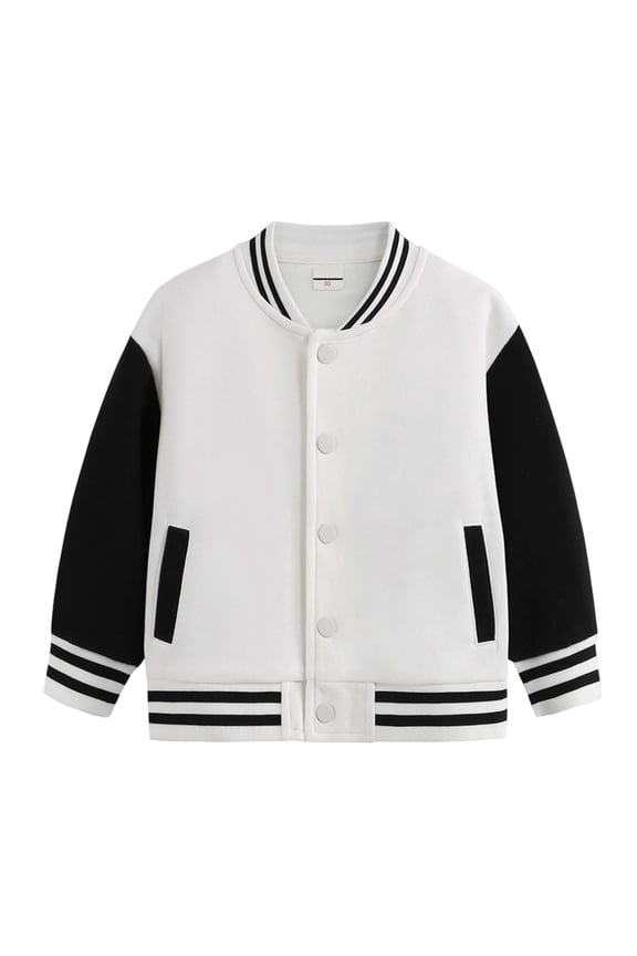 Kids Baseball Jackets Boys Button up Toddler School Varsity Uniform Casual Sport Coat for Toddler Boy for 4-5 Years,White