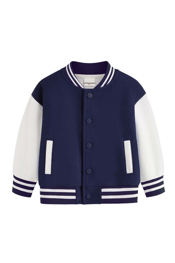 Kids Boys Girls Plain Jacket Varsity Baseball Retro Bomber Coats Track Top Outwear for 11-12 Years,Dark Blue