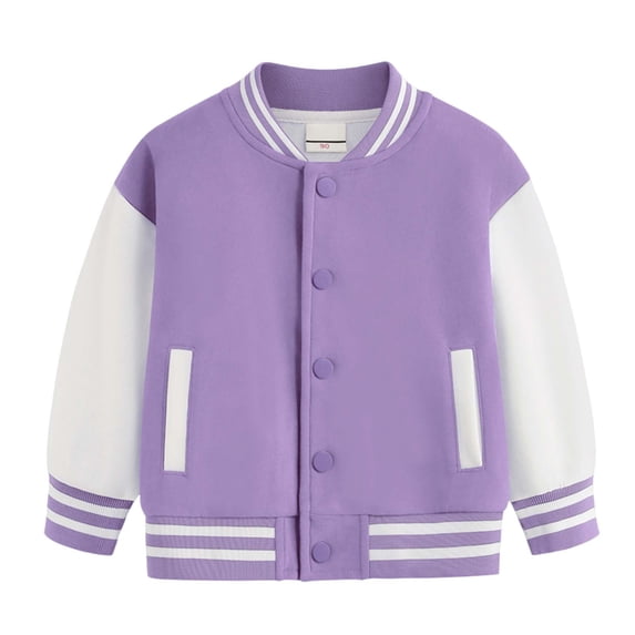 YDFCWX Kids Boys Girls Plain Jacket Varsity Baseball Retro Bomber Coats Track Top Outwear for 9-10 Years,Purple
