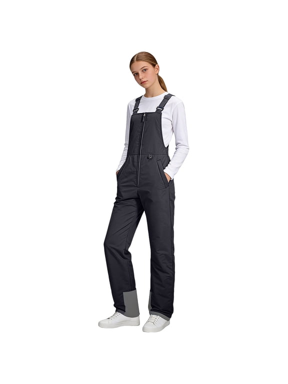 Kids Snow Bibs Girls Boys Snow Pants Kids Ski Suit One Piece Waterproof Quick Dry Bib Overalls Snow Wear for 16-18 Years,Black