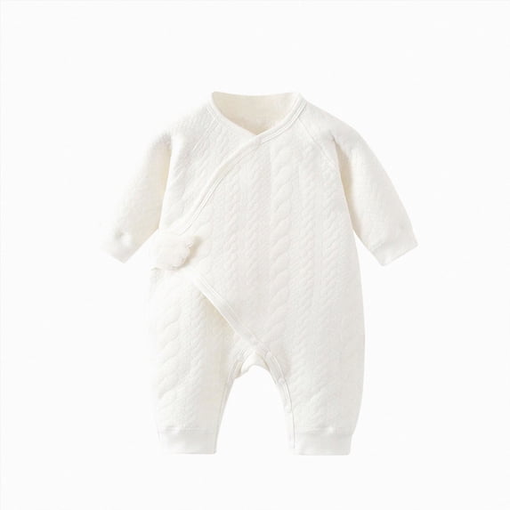 YDFCWX Newborn Boy Clothes Button Down Cotton Long Sleeve Playsuit One Piece Jumpsuit Casual Fall Romper White,1-3 Months