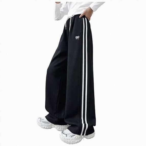 YDFCWX Sweat Pants Girls Kids Girls Wide Leg Pants High Waisted Soft Stretchy Sweatpants with Pockets School Black,12-14 Years
