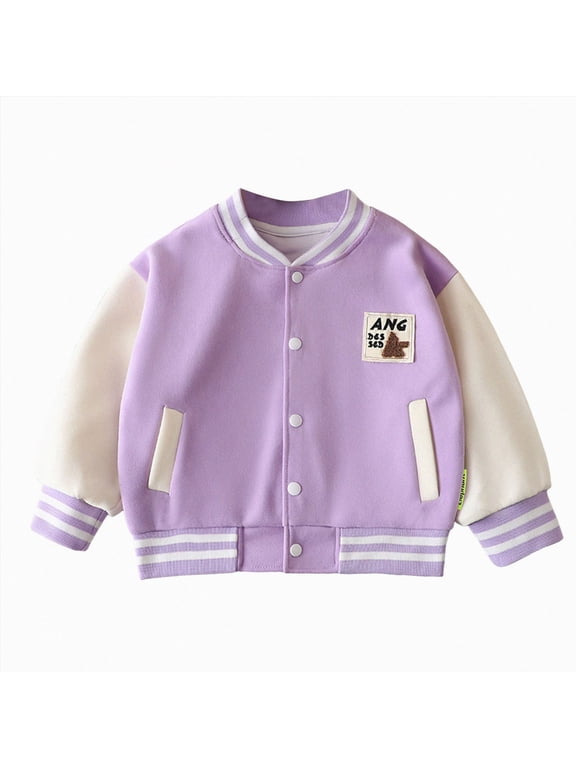 YDFCWX Toddler Baseball Outfit Toddler Boys Winter Fleece Jacket Coat Boys Fall Kids Vintage Baseball Outerwear Purple,12-18 Months