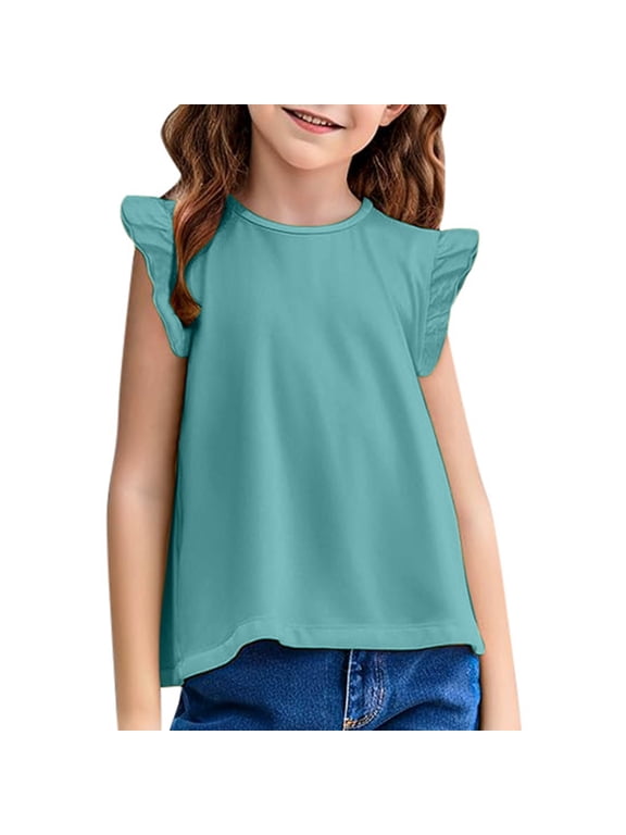 Trendy Girls Short Sleeve Basic Tees Girls' Short Sleeve Shirts Kids Crewneck T-Shirts Summer Tops Basic Tees for 5-6 Years,Green
