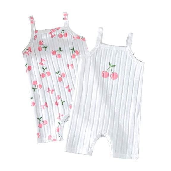 YDFCWXW 2 Pack Baby Girl Romper Toddler Boys Girls Sleeveless Jumpsuit Clothes Casual Outfit (White, 12-18 Months)