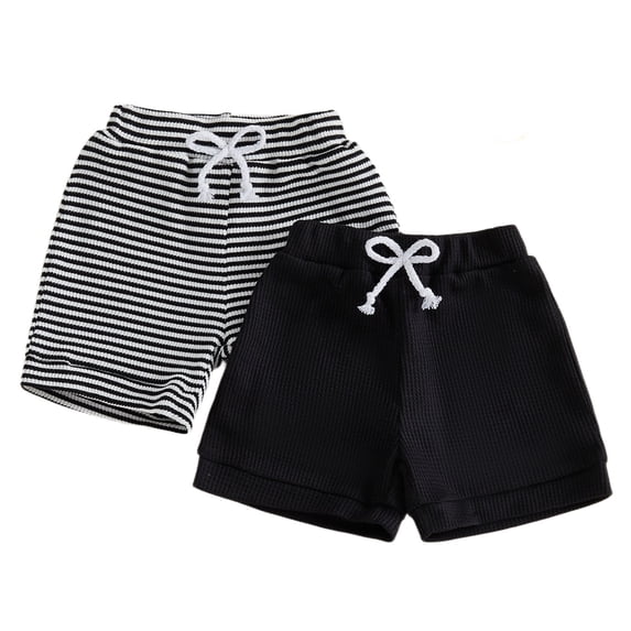 YDFCWXW 2 Pack Toddler Baby Boy Shorts Summer Waffle Knit Baby Plain Shorts Casual Elastic Waist Joggers Bottom (Black, 0-6 Months)