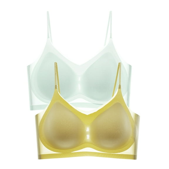 YDFCWXW 2 Pack Womens Ice Silk Lifting Bras 2025 Seamless Breathable Underwear Comfort Bra for Women Yellow, M