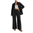 thumbnail image 1 of YDFCWXW 2 Piece Outfits for Women Casual Lounge Sets Long Sleeve Button Down Shirts and Wide Leg Pants Sets Tracksuit Black, S, 1 of 7