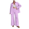 thumbnail image 1 of YDFCWXW 2 Piece Outfits for Women Casual Lounge Sets Long Sleeve Button Down Shirts and Wide Leg Pants Sets Tracksuit Purple, S, 1 of 7